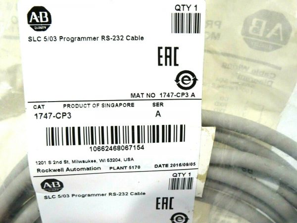 NEW ALLEN BRADLEY 1747-CP3 PROGRAMMER CABLE SER.A 1747CP3 - Image 3