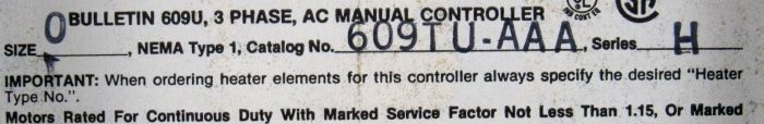 NEW ALLEN BRADLEY 609TU-AAA MANUAL STARTER 609U 3 PHASE SIZE 0 NEMA 1 609TUAAA - Image 5