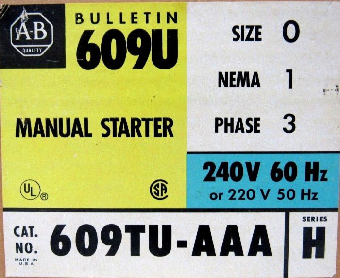 NEW ALLEN BRADLEY 609TU-AAA MANUAL STARTER 609U 3 PHASE SIZE 0 NEMA 1 609TUAAA - Image 6