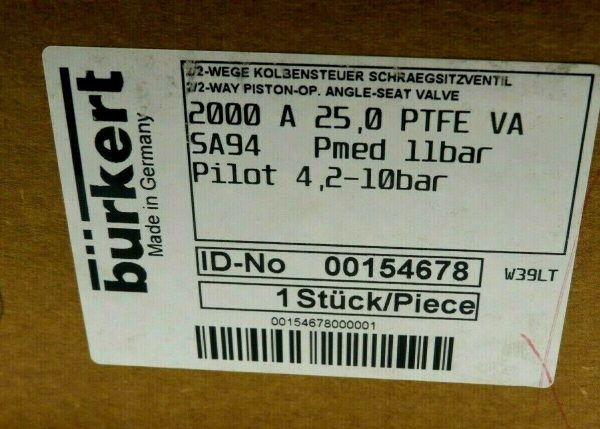 NEW BURKERT 2000 A 25,0 PTFE VA ANGLE SEAT VALVE 00154678 - Image 6