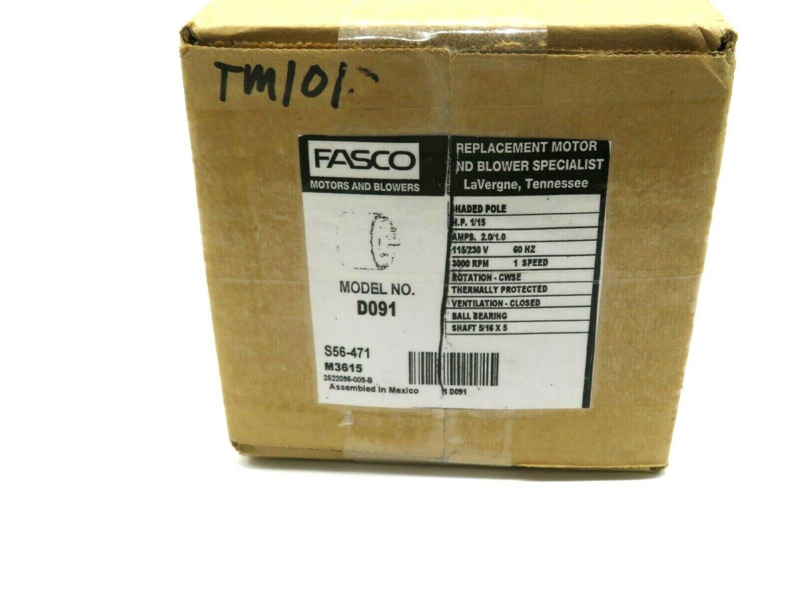 NEW FASCO D091 MOTOR 115/230V 60HZ 3000RPM 1 SPEED SHAFT 5/16X5 - Image 3