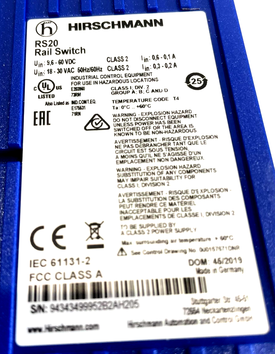 NEW HIRSCHMANN 943 434-999 ETHERNET RAIL SWITCH 943434999 - SB ...
