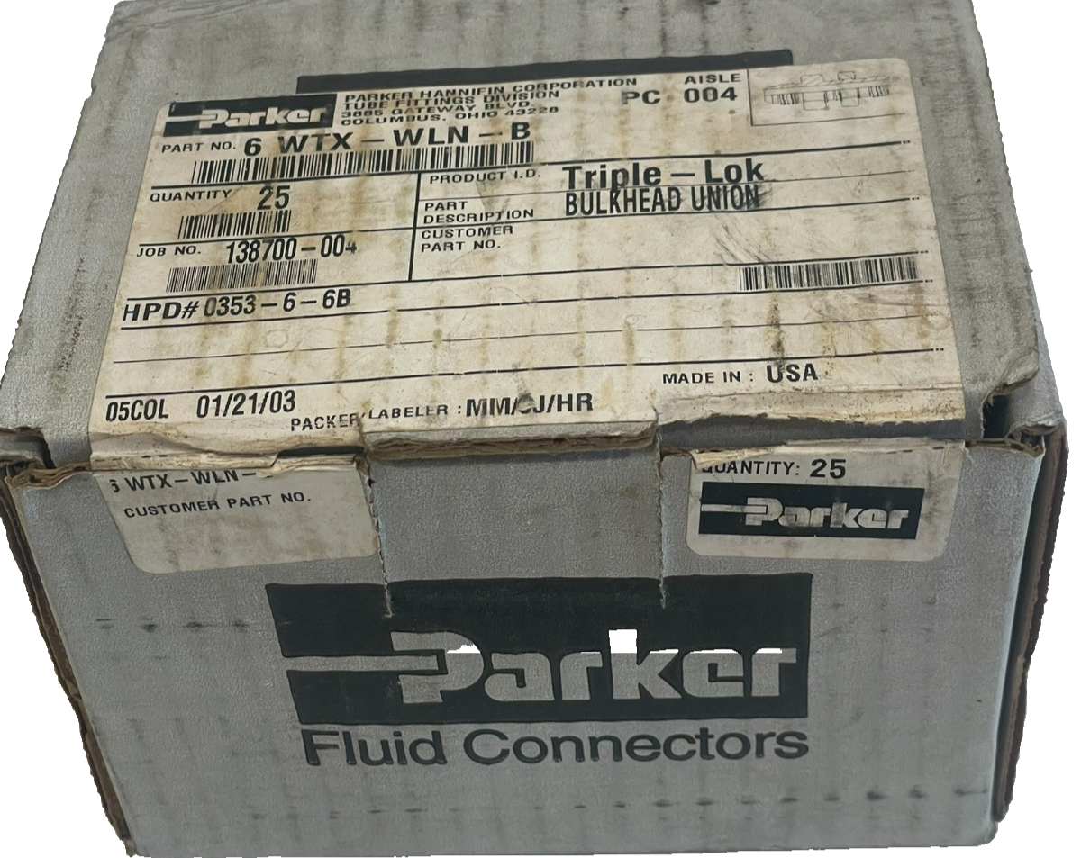 NEW PARKER 6WTX-WLN-B BULKHEAD UNION 6WTXWLNB 25 COUNT - Image 5