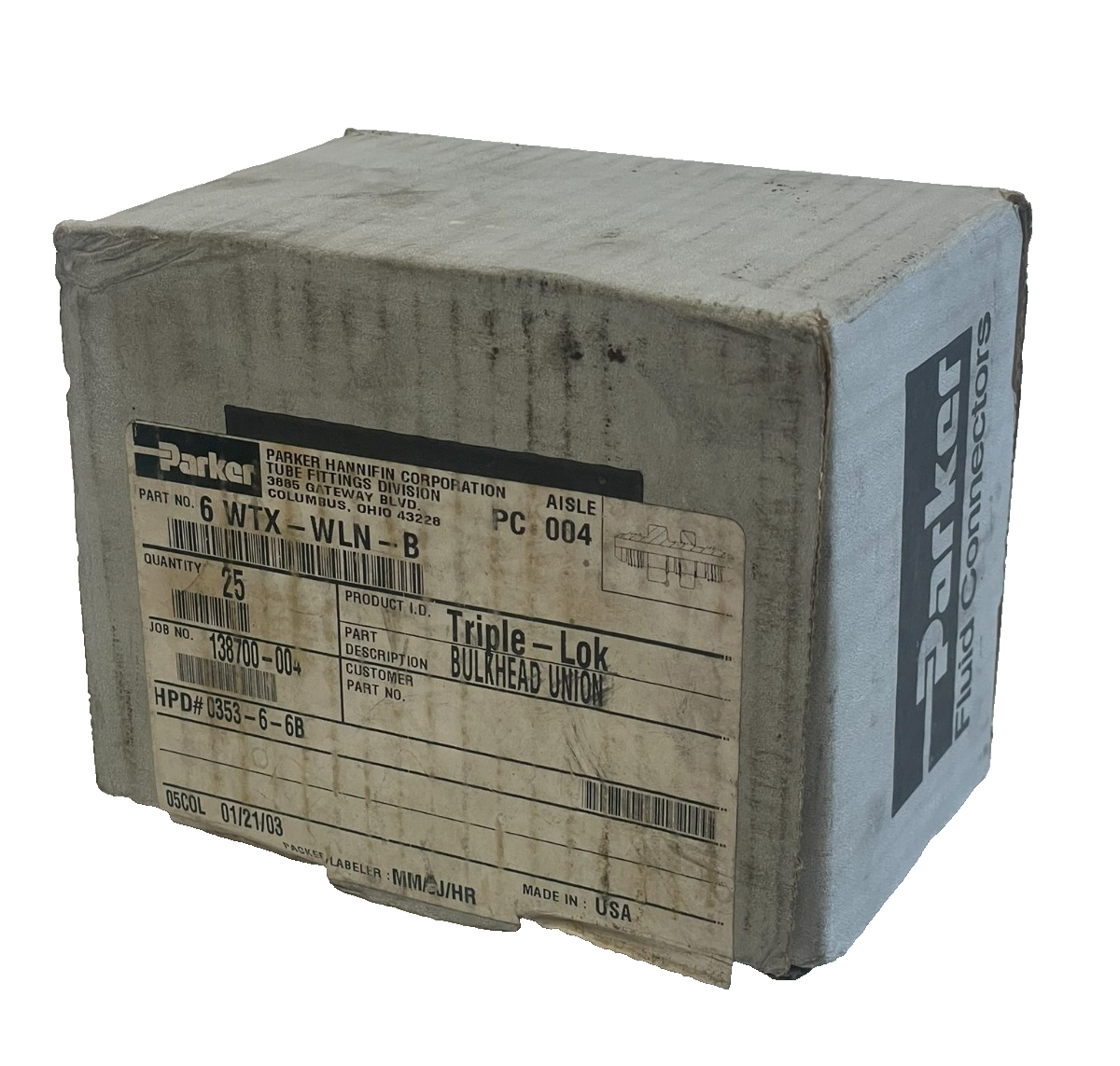 NEW PARKER 6WTX-WLN-B BULKHEAD UNION 6WTXWLNB 25 COUNT