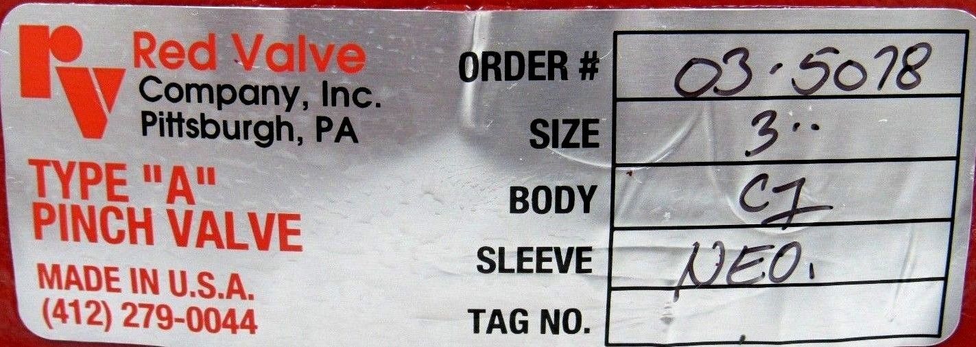 NEW RED VALVE 03-5078 TYPE A PINCH VALVE 035078 SIZE 3" BODY C1 - Image 5