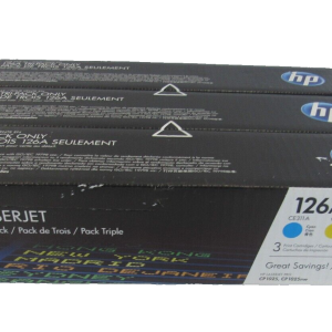 NEW SEALED LOT OF 3 HP 126A LASERJET INK CARTRIDGES CYAN, YELLOW, MAGENTA