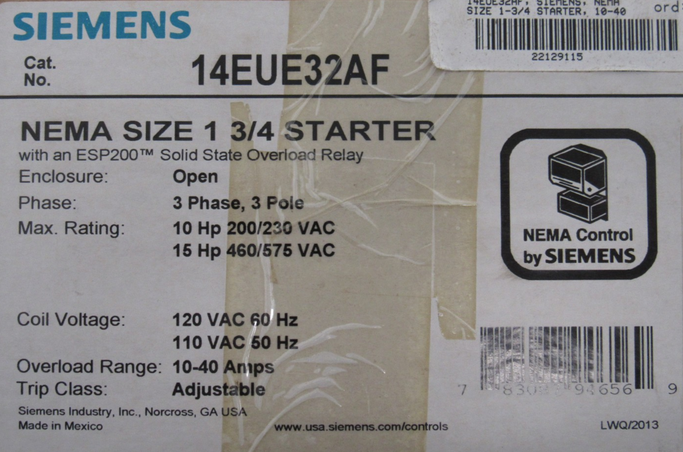 NEW SIEMENS 14EU32A MOTOR STARTER 14EU+32A - SB Industrial Supply, Inc.