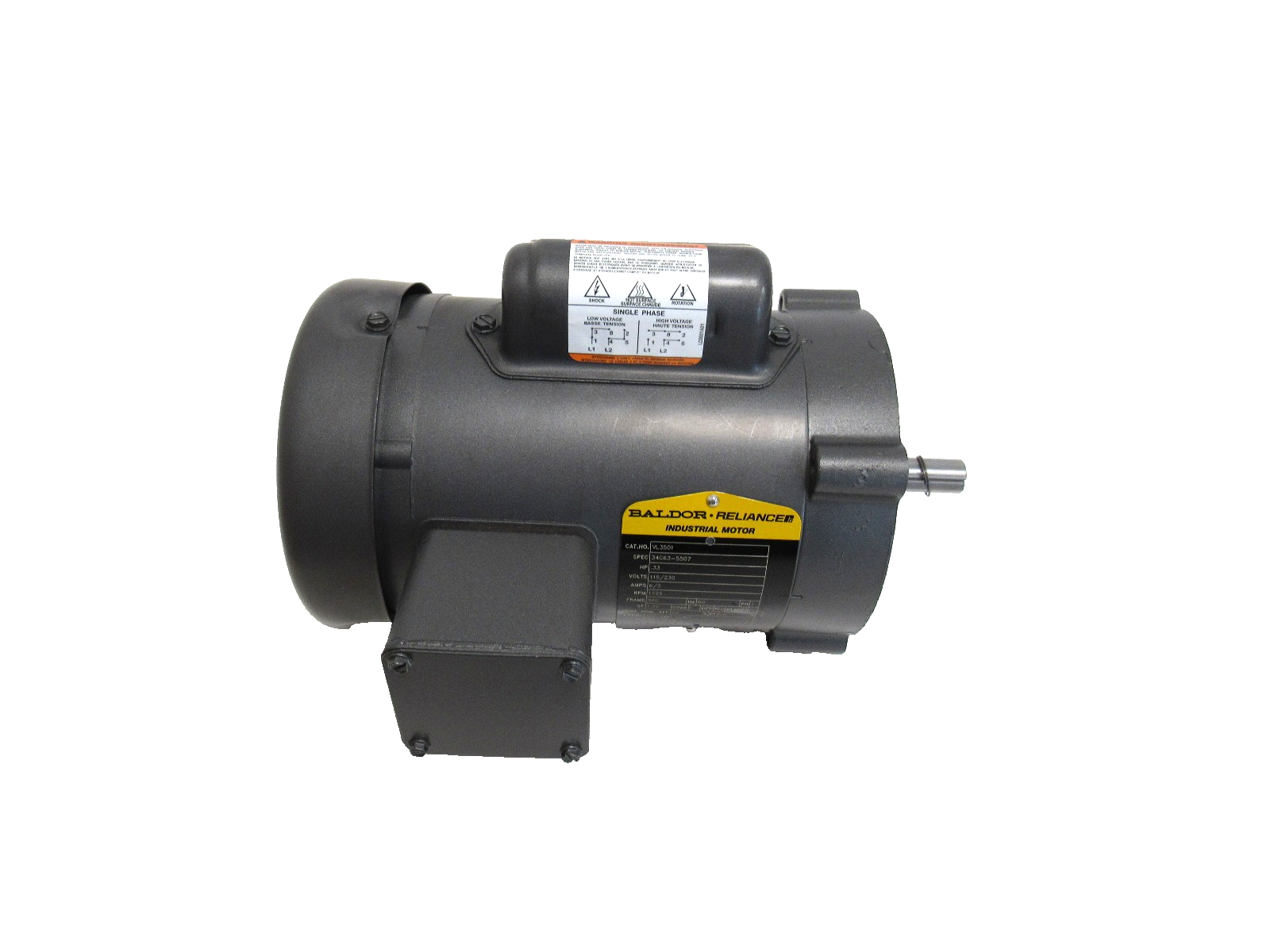 NEW BALDOR VL3501 MOTOR .33HP 115/230V 1725 RPM 5/8" DIA. - Image 3