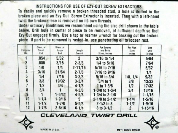 NEW CLEVELAND C00910 SCREW EXTRACTORS EPD 00910 - Image 5