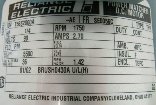 NEW RELIANCE ELECTRIC T56S2000A DC MOTOR 1/4HP 90VDC RPM 1750 - Image 5