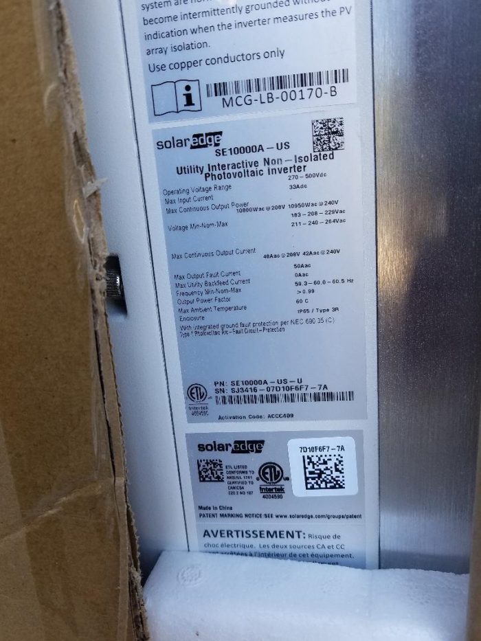NEW SOLAREDGE SE-10000A-US-U SOLAR INVERTER WITH RAPID SHUTDOWN AND AFCI - Image 4