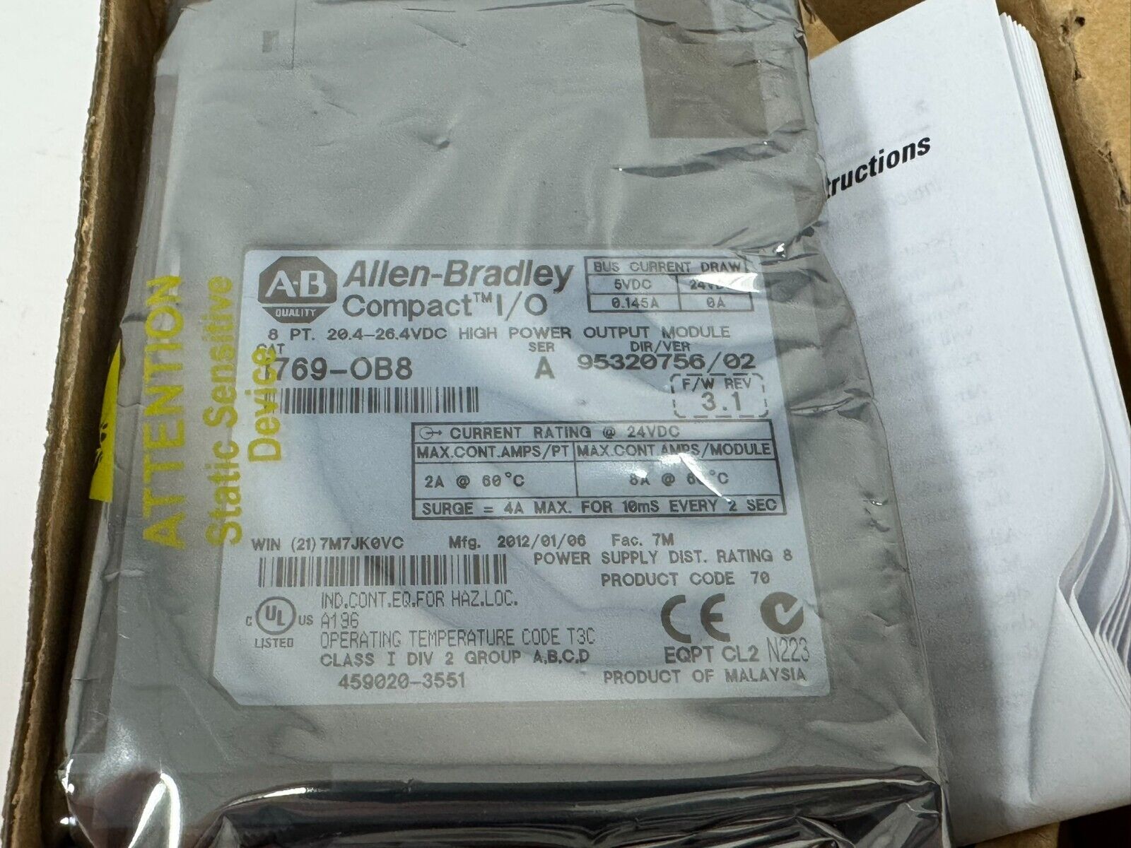 ALLEN BRADLEY 1769-OB8 OUTPUT MODULE SER. A COMPACTLOGIX NEW SURPLUS - Image 4