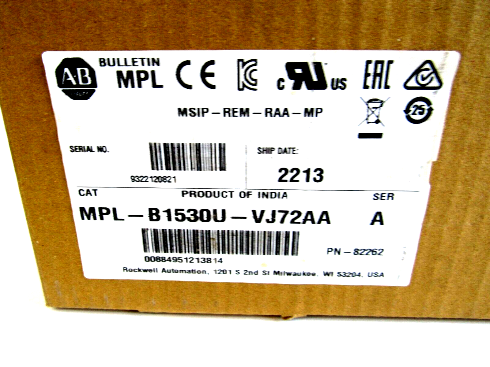 ALLEN BRADLEY MPL-B1530U-VJ72AA SERVO MOTOR MPLB1530UVJ72AA NEW, SURPLUS - Image 3