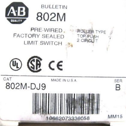 NEW ALLEN BRADLEY 802M-DJ9 LIMIT SWITCH SER.B 802MDJ9