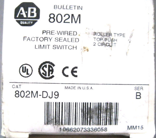 NEW ALLEN BRADLEY 802M-DJ9 LIMIT SWITCH SER.B 802MDJ9