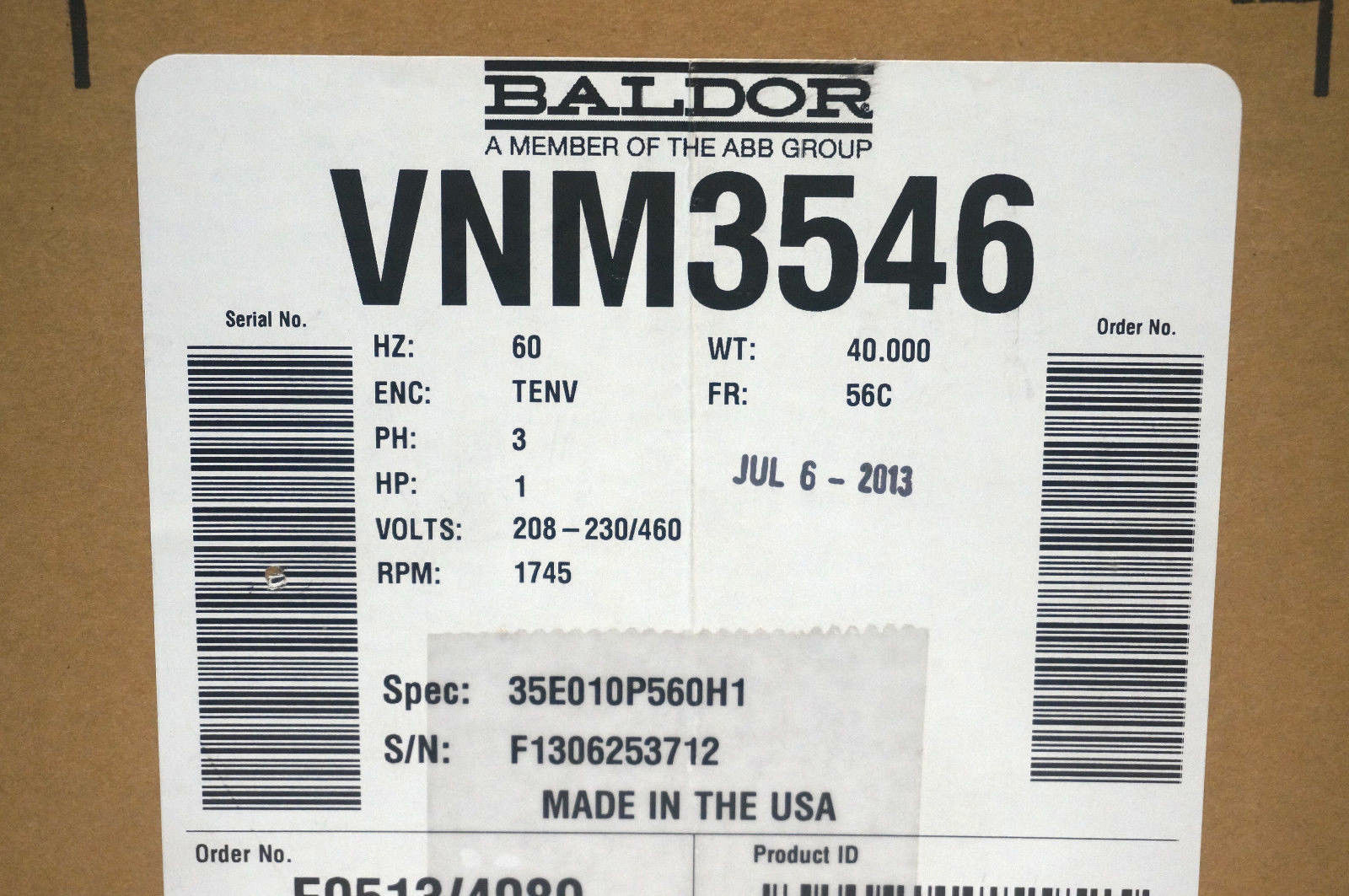 NEW BALDOR VNM3456 MOTOR 1 HP 1745 RPM 3 PHASE - Image 3