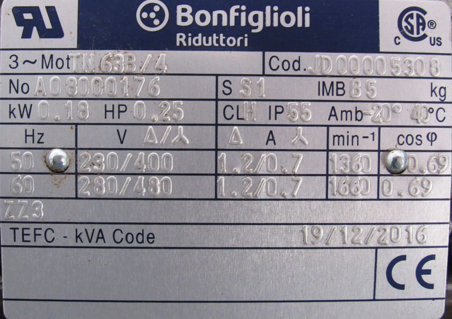NEW BONFIGLIOLI VF44L2P160 GEARMOTOR TN63B/4 P63B5B3 - Image 4