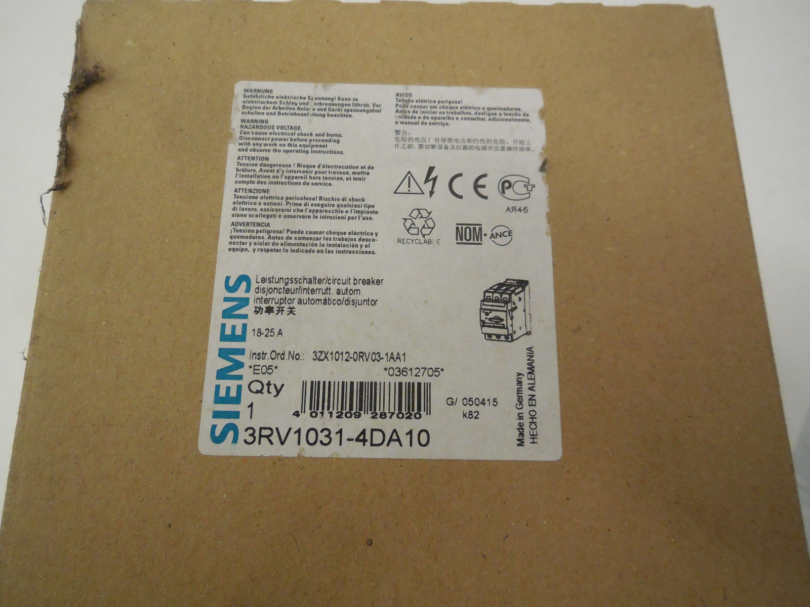 NEW SIEMENS 3RV1031-4DA10 CIRCUIT BREAKER 3RV10314DA10