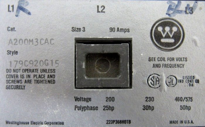 NEW WESTINGHOUSE A200M3CAC STARTER SIZE 3 179C920G15 200/230-460/575V - Image 5