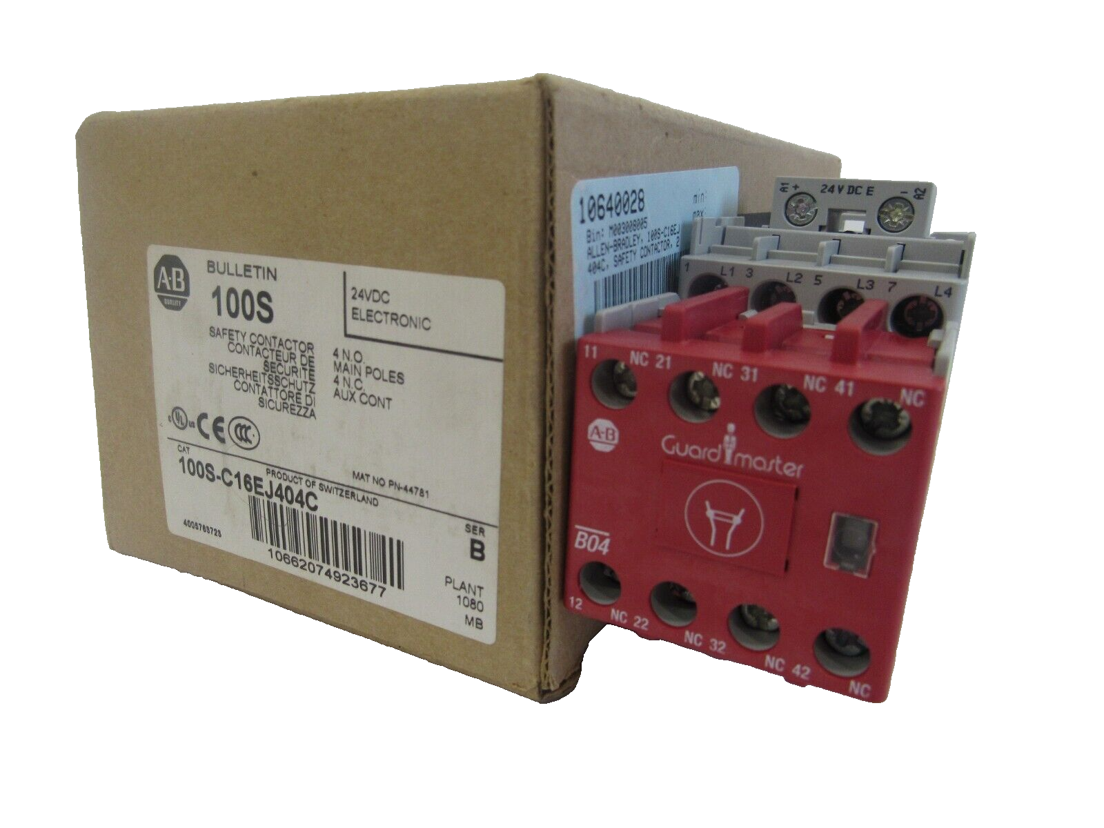 ALLEN BRADLEY 100S-C16EJ404C SAFETY CONTACTOR SER. B 100SC16EJ404C NEW, SURPLUS