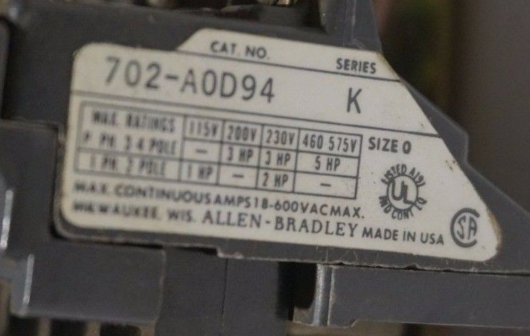 NEW ALLEN BRADLEY 702-A0D94 SER. K SIZE 0 AC CONTACTOR 702A0D94 - Image 5