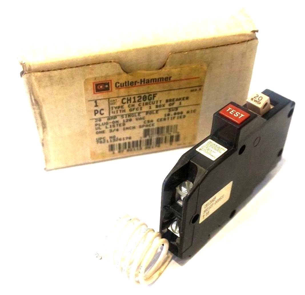 NEW CUTLER HAMMER CH120GF CIRCUIT BREAKER 20AMP, 120VAC, SINGLE POLE
