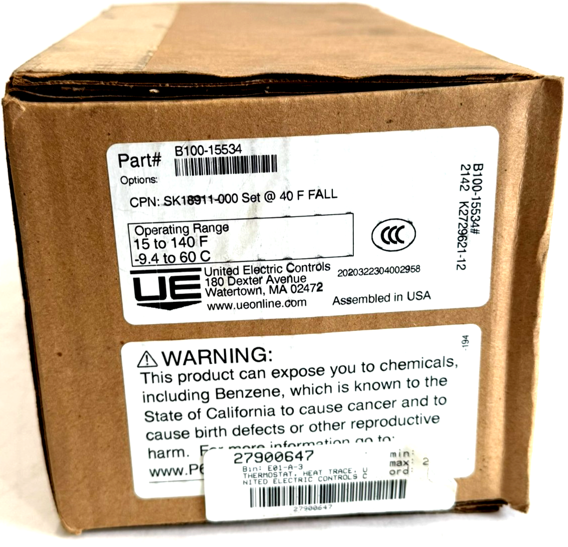 NEW SEALED UNITED ELECTRIC B100-15534 TEMPERATURE CONTROLLER 15to40 F B10015534 - Image 3