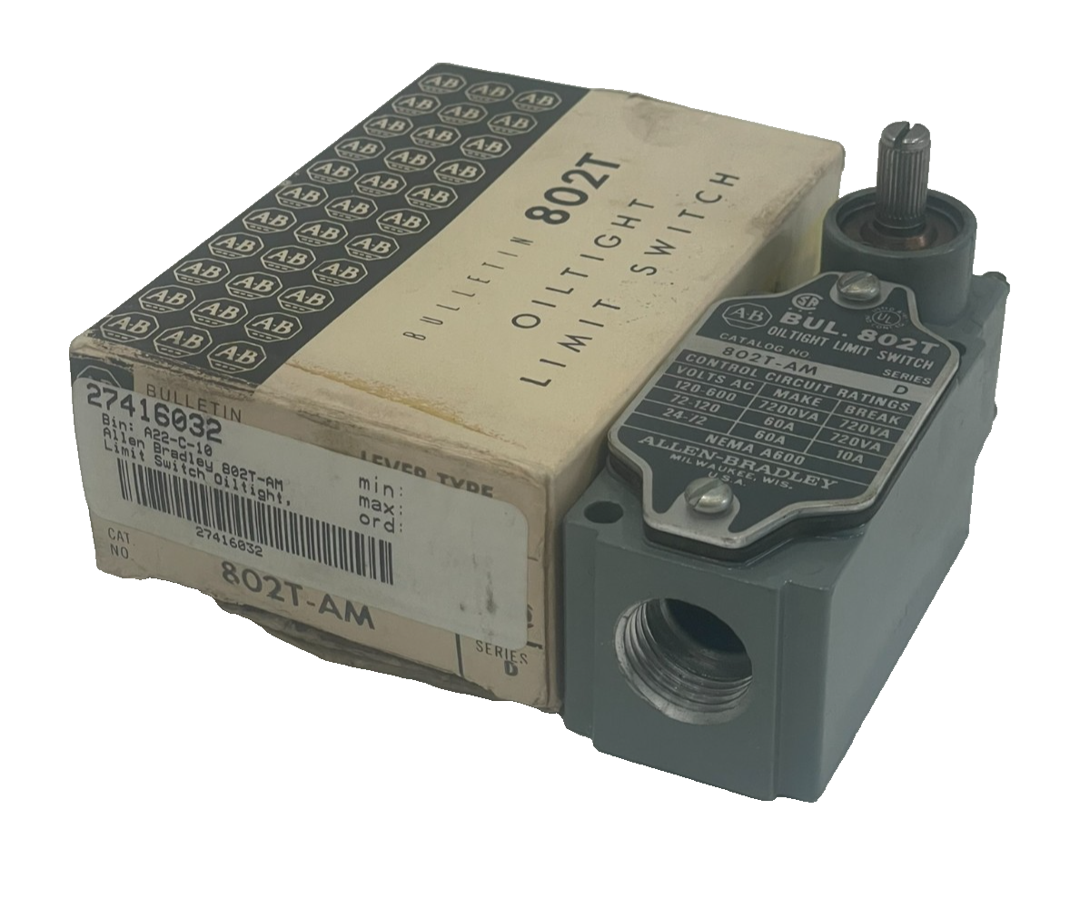 ALLEN BRADLEY 802T-AM OIL TIGHT LIMIT SWITCH SER. D 802TAM NEW, SURPLUS