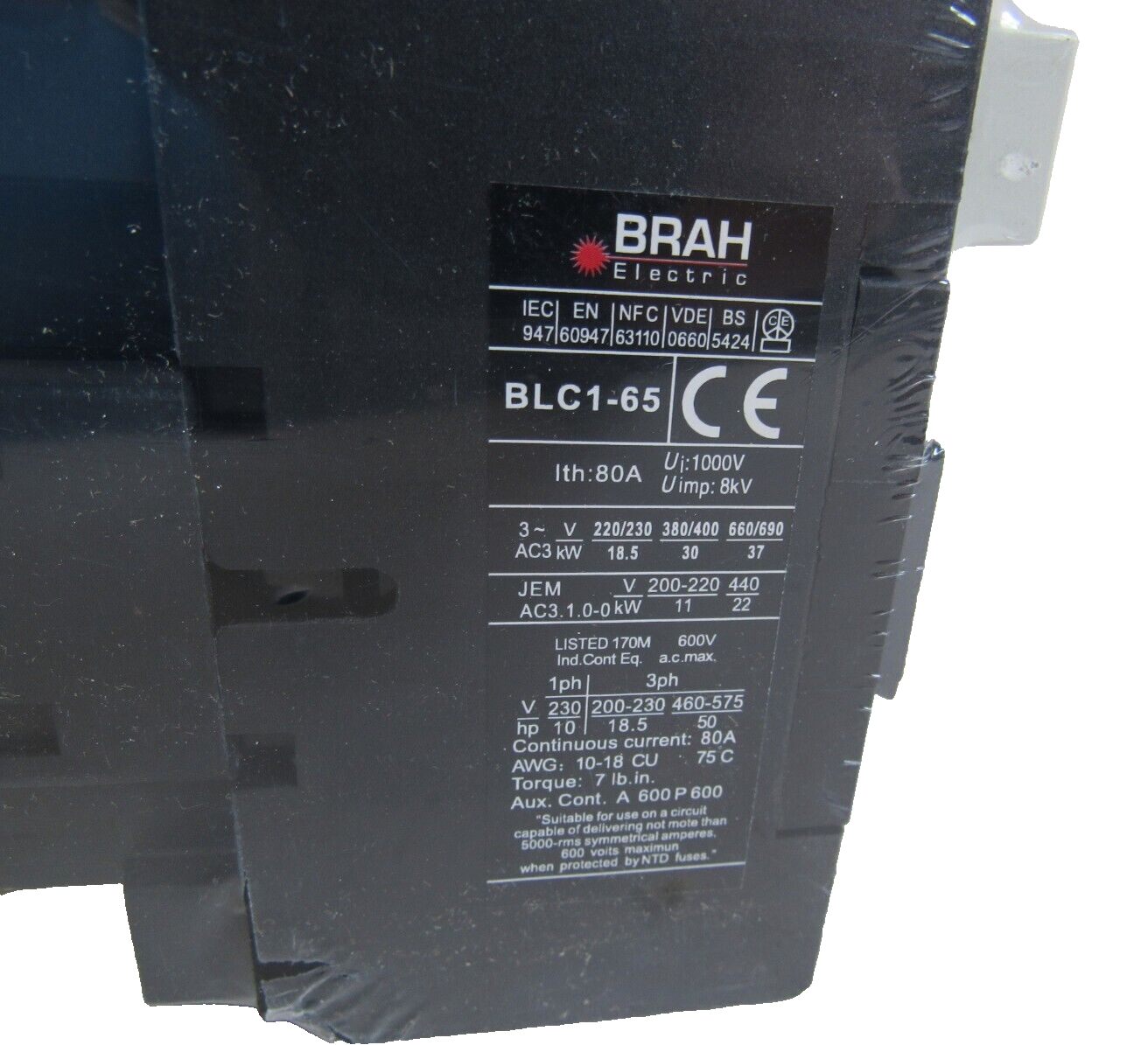NEW BRAH BLC1D6511-G6 AC CONTACTOR 41HP 460V BLC1D6511G6 - Image 6