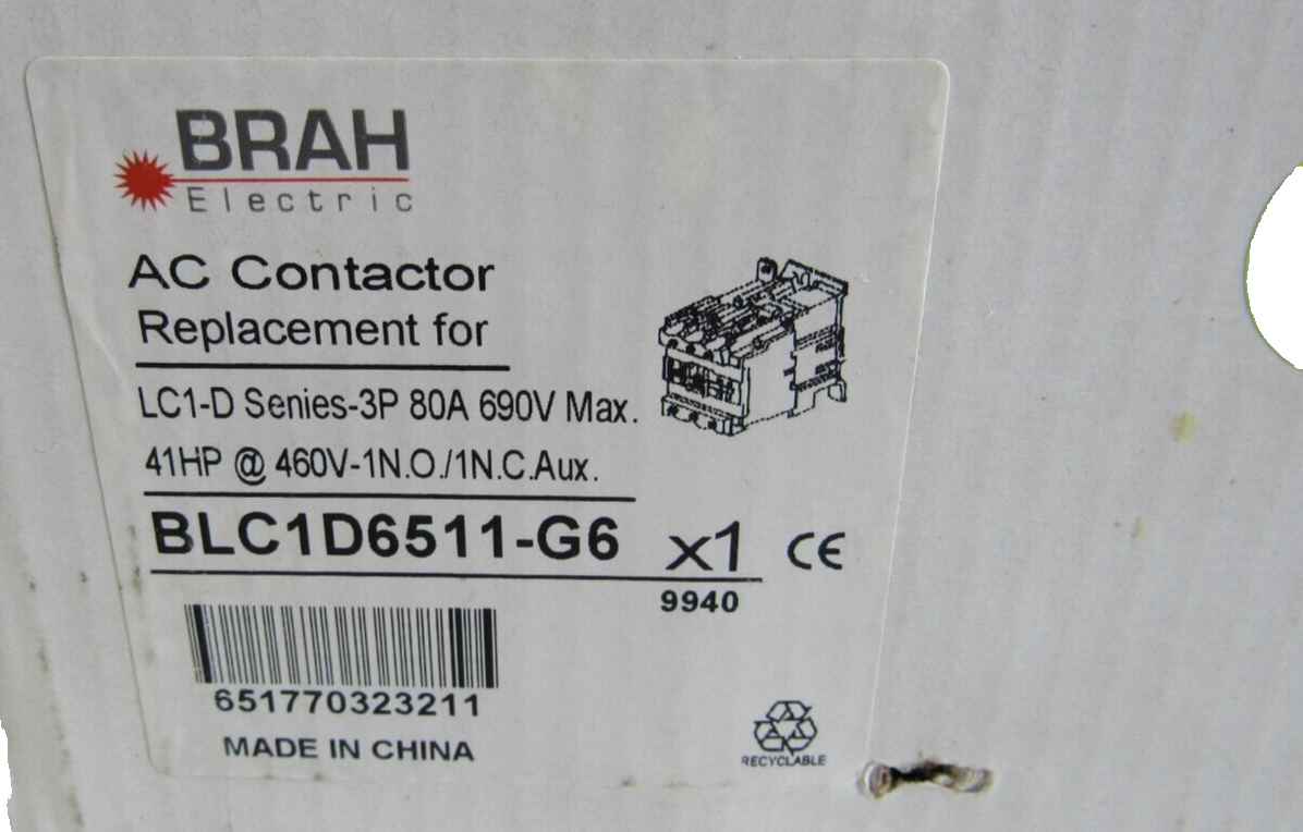 NEW BRAH BLC1D6511-G6 AC CONTACTOR 41HP 460V BLC1D6511G6 - Image 7