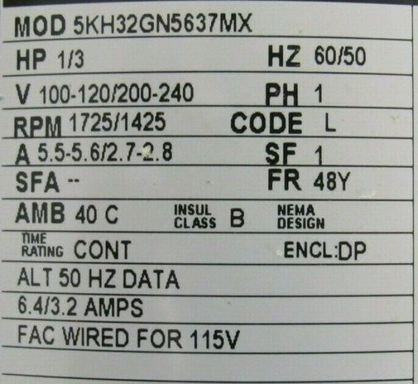 NEW MILLER 5KH32GN5637MX MOTOR 1/3HP 100-120/200-240V 1725/1425RPM 1/2" 3429 - Image 4