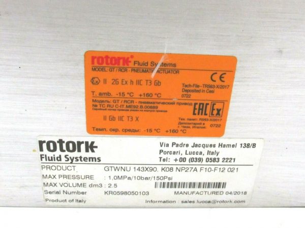 NEW ROTORK MODEL GT RCR GTWNU PNEUMATIC ACTUATOR GTWNU143X90K08NP27AF10F12021 - Image 6