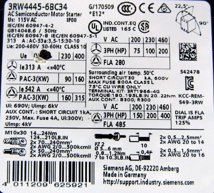 NEW SIEMENS 3RW4445-6BC34 SOFT STARTER 3RW44456BC34 75/100/200 HP 280A - Image 8