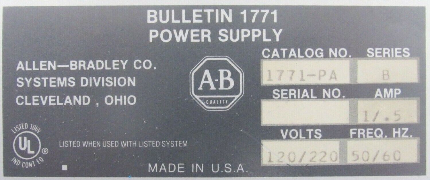 USED ALLEN BRADLEY 1771-PA POWER SUPPLY SER.B 1771PA - Image 4