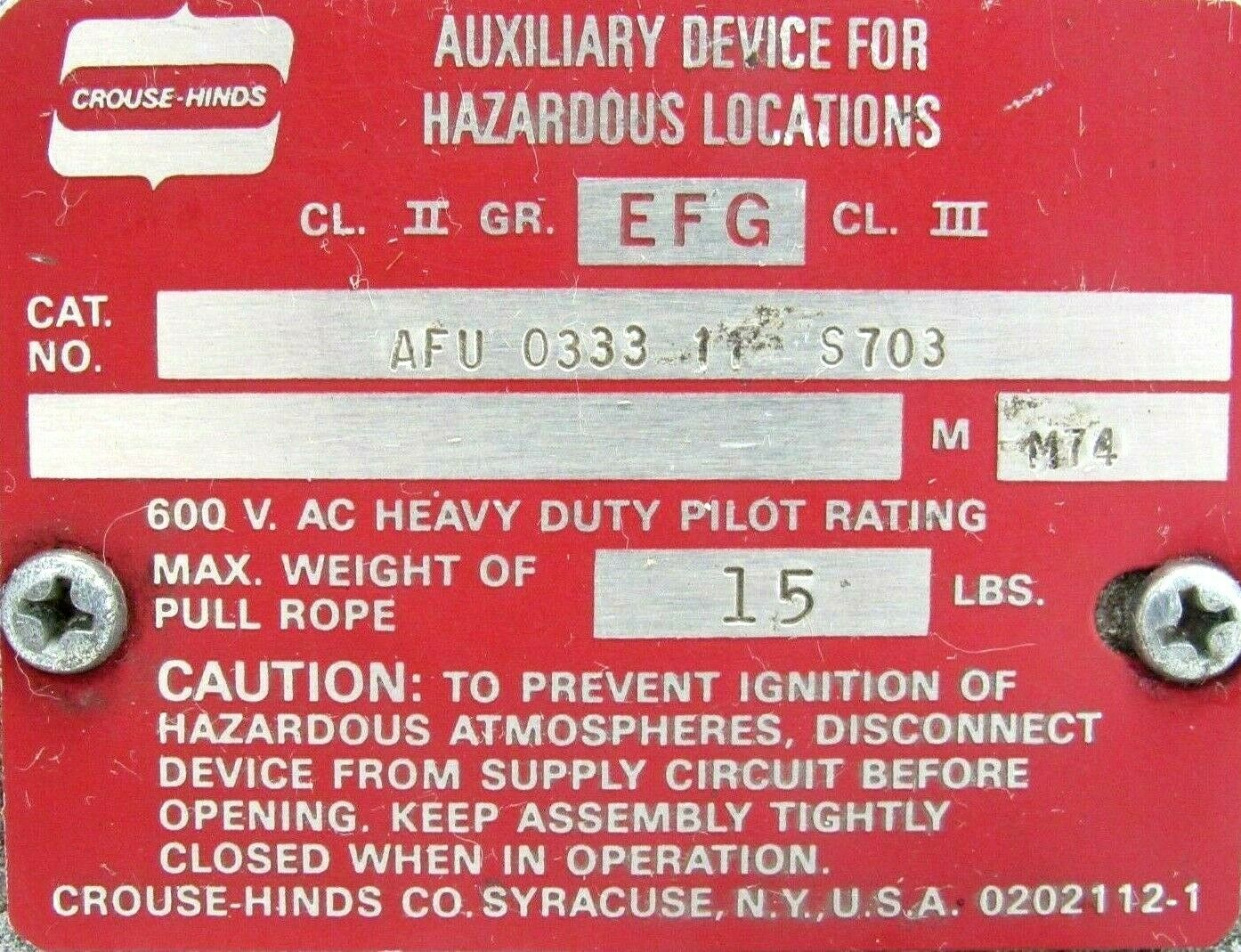 NEW CROUSE HINDS AFU0333-11 CORD PULL SWITCH AFU033311 - Image 4