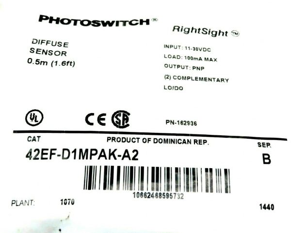 NEW SEALED ALLEN BRADLEY 42EF-D1MPAK-A2 DIFFUSE SENSOR 42EFD1MPAKA2 SER B - Image 3