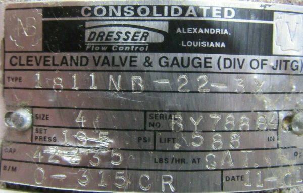 REFURBISHED CONSOLIDATED 1811NB-22-3X SAFETY RELIEF VALVE 320 PSI SIZE 4 - Image 6