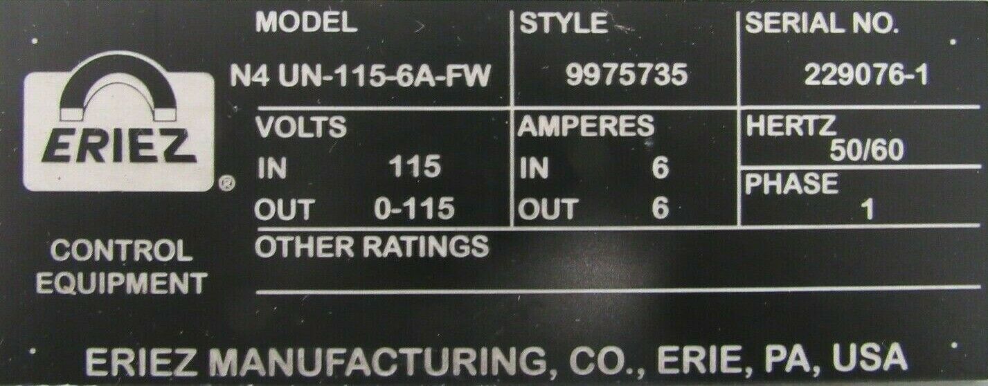 USED ERIEZ N4 UN-115-6A-FW VIBRATORY FEEDER CONTROL 9975735 N4 UN1156AFW - Image 5