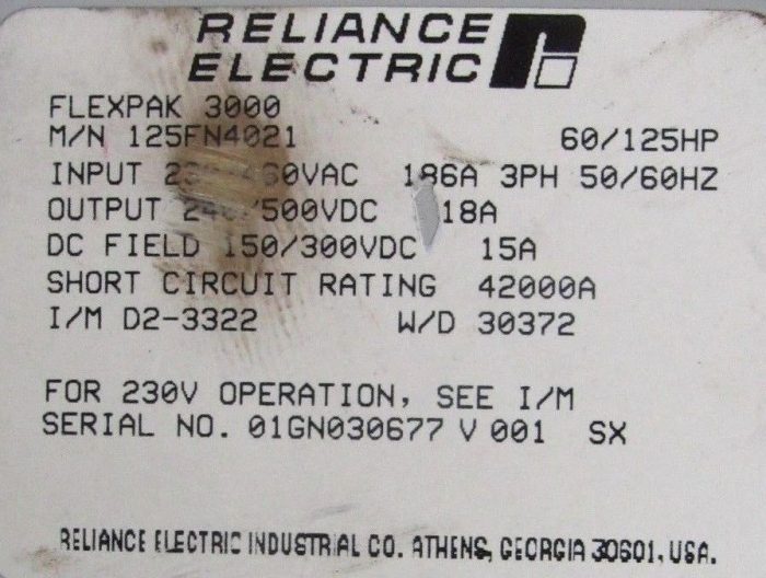 USED RELIANCE ELECTRIC 125FN4021 FLEXPAK 3000 DC DRIVE - Image 6