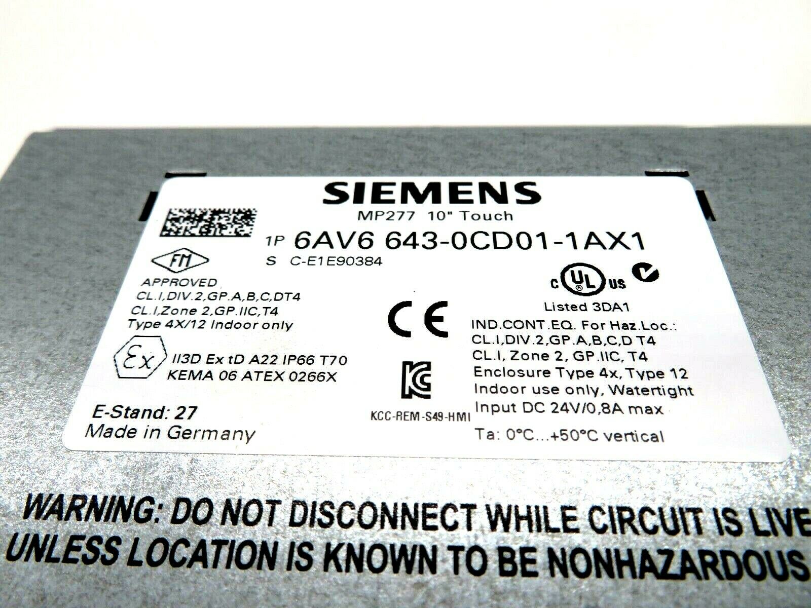 USED SIEMENS 6AV6 643-0CD01-1AX1 OPERATOR INTERFACE 10