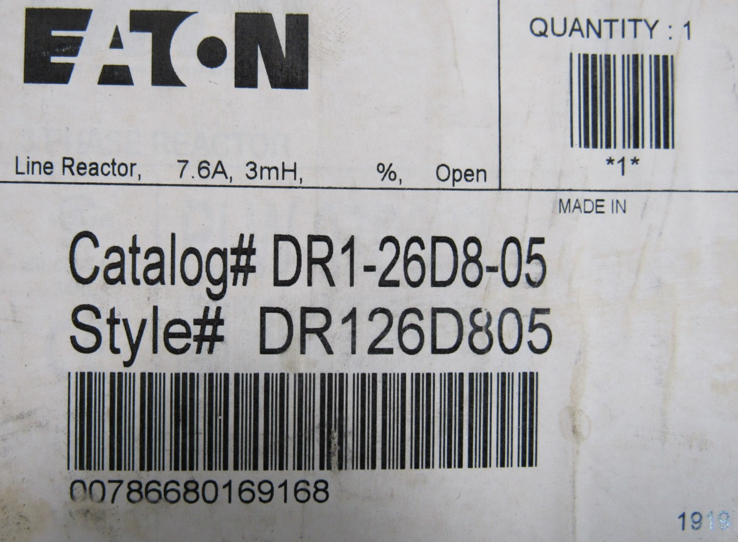 NEW EATON DR1-26D8-05 LINE REACTOR RLW-07P603 DR126D805 - Image 5