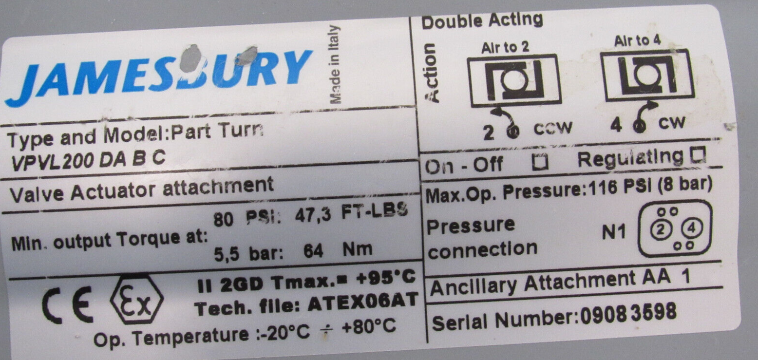 NEW JAMESBURY VPVL200DABC 2" CONTROL VALVE EN33C02RAADM11