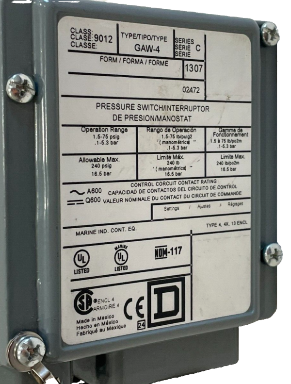 NEW SQUARE D 9012 GAW-4 PRESSURE SWITCH SERIES C 9012GAW4 - SB ...