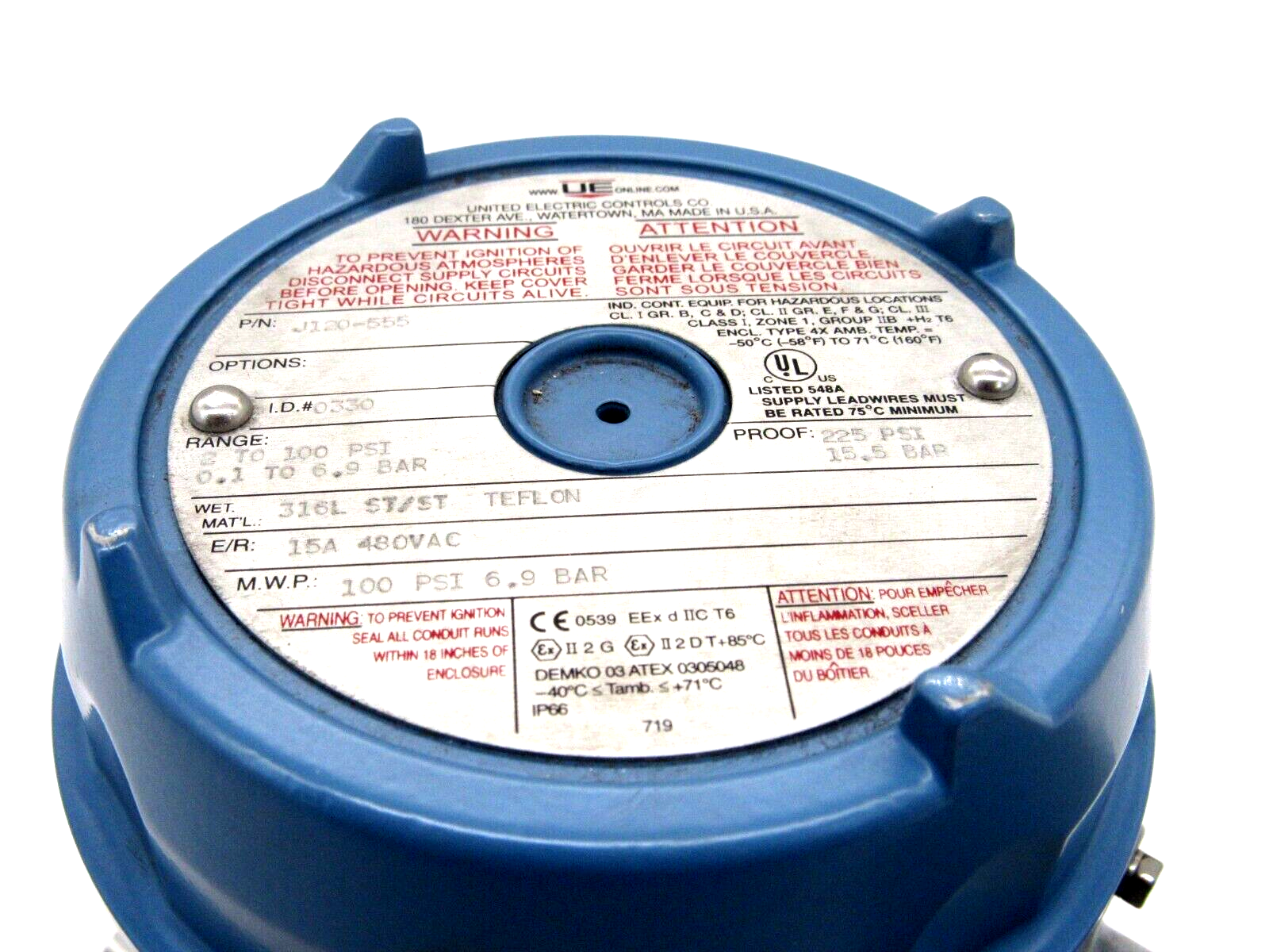 NEW UNITED ELECTRIC J120-555 PRESSURE SWITCH 2 TO 100 PSI J120555 - Image 5