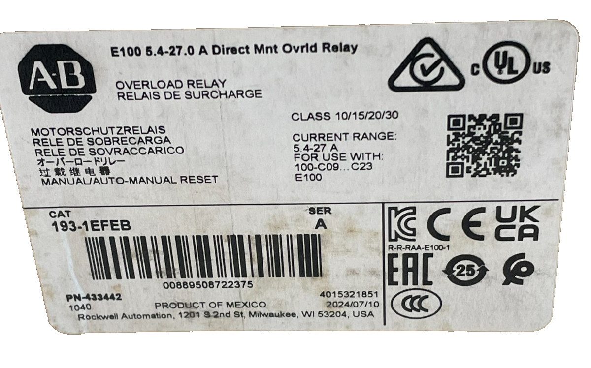 Original In Stock 193-1EFEB E100 Overload Relay, Trip Class 10, 15, 20, Or 30, Advanced Overload - Foto 7