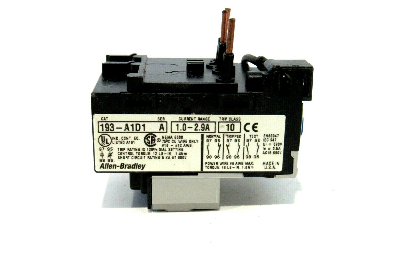 NEW ALLEN BRADLEY 193-A1D1 OVERLOAD RELAY SER.A 193A1D1 - Image 3