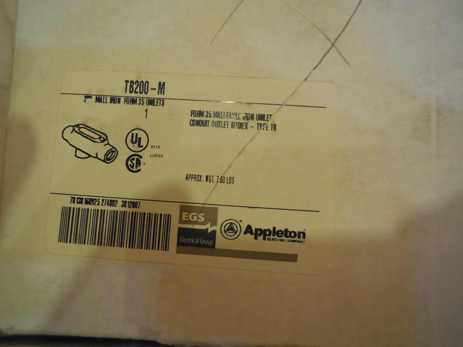 NEW APPLETON TB200-M CONDUIT BODY TB200M - SB Industrial Supply, Inc.