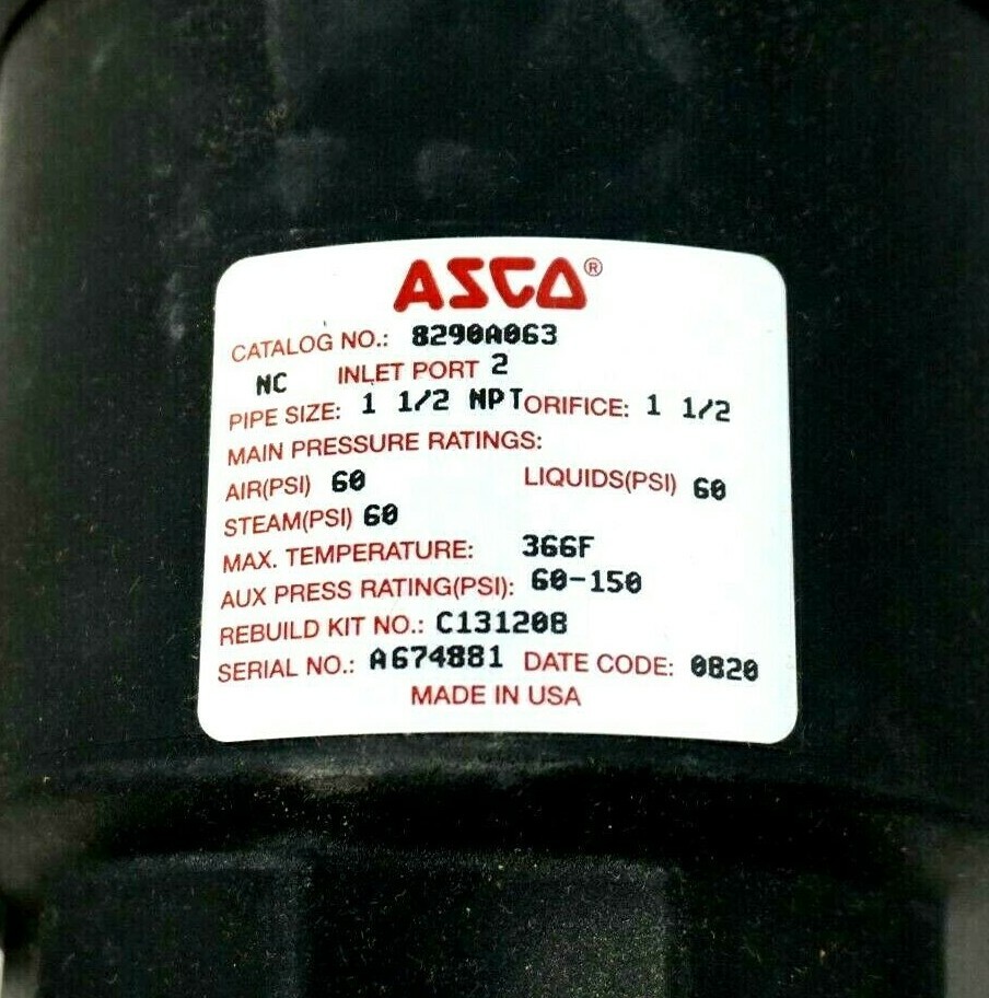 NEW ASCO 8290A063 BRASS VALVE 1-1/2