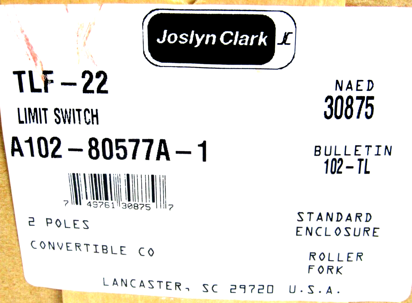 NEW JOSLYN CLARK A102-80577A-1 LIMIT SWITCH 2 POLES TLF-22 - Image 5