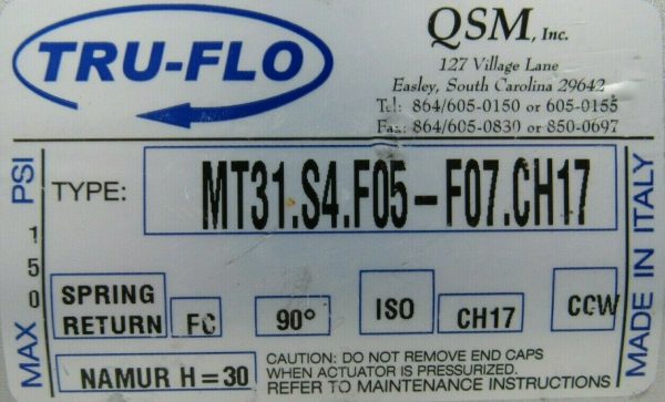 NEW TRU-FLO MT31.S4.F05-F07.CH17 PNEUMATIC ACTUATOR MT31S4F05F07CH17 - Image 5